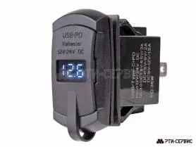 Универсальное зарядное устройство, вольтметр 12-24В, Type C (PD) + USB (QC3.0)